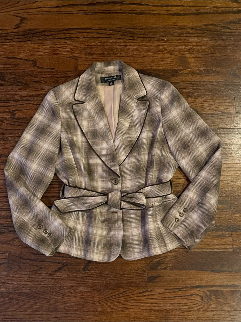 Signature by Larry Levine Plaid Belted Blazer